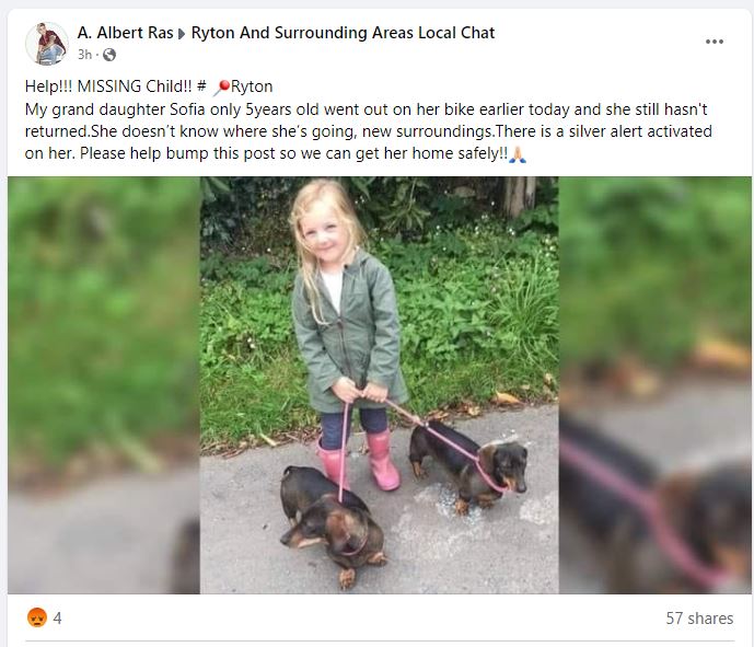 missing child scam facebook